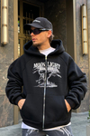 Moonlight Baskılı Siyah Oversize Zipper Sweatshirt SW972