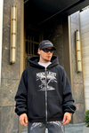Moonlight Baskılı Siyah Oversize Zipper Sweatshirt SW972
