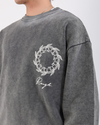 Nakışlı Acid Wash Oversize Premium Sweatshirt