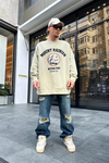 Nakışlı Bej Oversize Sweatshirt SW949