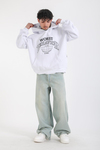 Nakışlı Beyaz Oversize Worst Hoodie