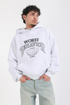 Nakışlı Beyaz Oversize Worst Hoodie