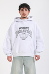 Nakışlı Beyaz Oversize Worst Hoodie