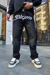 Nakışlı Füme Yıkamalı Jean Pantolon P796