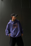 Nakışlı Mor Acid Wash Oversize Sweatshirt SW1030