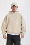 Nakışlı Oversize Etnik Desenli Hoodie