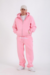 Nakışlı Pembe Oversize Zipper Hoodie SW1348