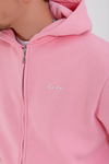 Nakışlı Pembe Oversize Zipper Hoodie SW1348