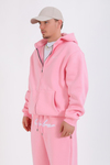 Nakışlı Pembe Oversize Zipper Hoodie SW1348