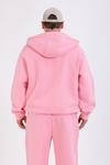 Nakışlı Pembe Oversize Zipper Hoodie SW1348