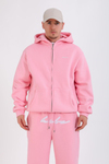 Nakışlı Pembe Oversize Zipper Hoodie SW1348