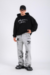 Nakışlı Siyah Oversize Hoodie SW1326