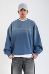 Nevermind Baskılı Acid Wash İndigo Oversize Sweatshirt SW1388