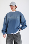 Nevermind Baskılı Acid Wash İndigo Oversize Sweatshirt SW1388