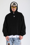 Overwhelmed Baskılı Siyah Oversize Hoodie SW1385