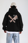 Overwhelmed Baskılı Siyah Oversize Hoodie SW1385