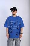 Pandemic Baskılı Mavi Oversize Tshirt T905