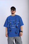Pandemic Baskılı Mavi Oversize Tshirt T905