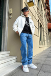 Paranoid Baskılı Krem Oversize Zipper Sweatshirt SW887