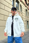 Paranoid Baskılı Krem Oversize Zipper Sweatshirt SW887