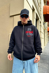 Paranoid Baskılı Siyah Oversize Zipper Sweatshirt SW885