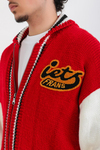 Patch Detay Fermuarlı Kırmızı Oversize Hırka