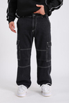 PB Siyah Kontrast Dikiş Baggy Fit Jean P1023