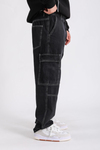 PB Siyah Kontrast Dikiş Baggy Fit Jean P1023