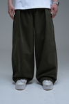Pile Detay Haki Paraşüt Baggy Pantolon