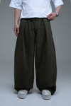 Pile Detay Haki Paraşüt Baggy Pantolon