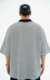 Polo Yaka Çizgili Beyaz Oversize Tshirt JC01 25Y108