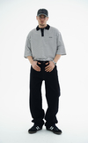 Polo Yaka Çizgili Beyaz Oversize Tshirt JC01 25Y108