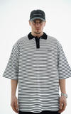Polo Yaka Çizgili Beyaz Oversize Tshirt JC01 25Y108
