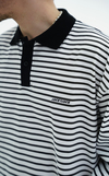 Polo Yaka Çizgili Beyaz Oversize Tshirt JC01 25Y108