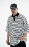 Polo Yaka Çizgili Beyaz Oversize Tshirt JC01 25Y108