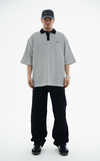 Polo Yaka Çizgili Beyaz Oversize Tshirt JC01 25Y108