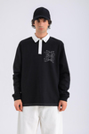 Polo Yaka Nakışlı Oversize Sweatshirt SW1324