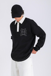 Polo Yaka Nakışlı Oversize Sweatshirt SW1324