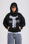 PQS Angel Baskılı Siyah Oversize Hoodie SW1251