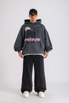 PQS Baskılı Acid Wash Oversize Hoodie SW1257
