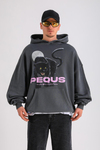 PQS Baskılı Acid Wash Oversize Hoodie SW1257