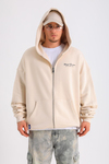 PQS Baskılı Krem Oversize Zipper Hoodie SW1228