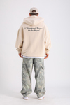 PQS Baskılı Krem Oversize Zipper Hoodie SW1228