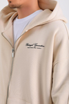 PQS Baskılı Krem Oversize Zipper Hoodie SW1228