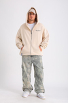 PQS Baskılı Krem Oversize Zipper Hoodie SW1228