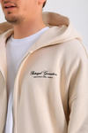 PQS Baskılı Krem Oversize Zipper Hoodie SW1228