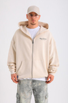 PQS Baskılı Krem Oversize Zipper Hoodie SW1228