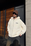 PQS Baskılı Krem Oversize Zipper Hoodie SW1332