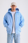 PQS Baskılı Mavi Oversize Zipper Hoodie SW1232