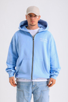 PQS Baskılı Mavi Oversize Zipper Hoodie SW1232